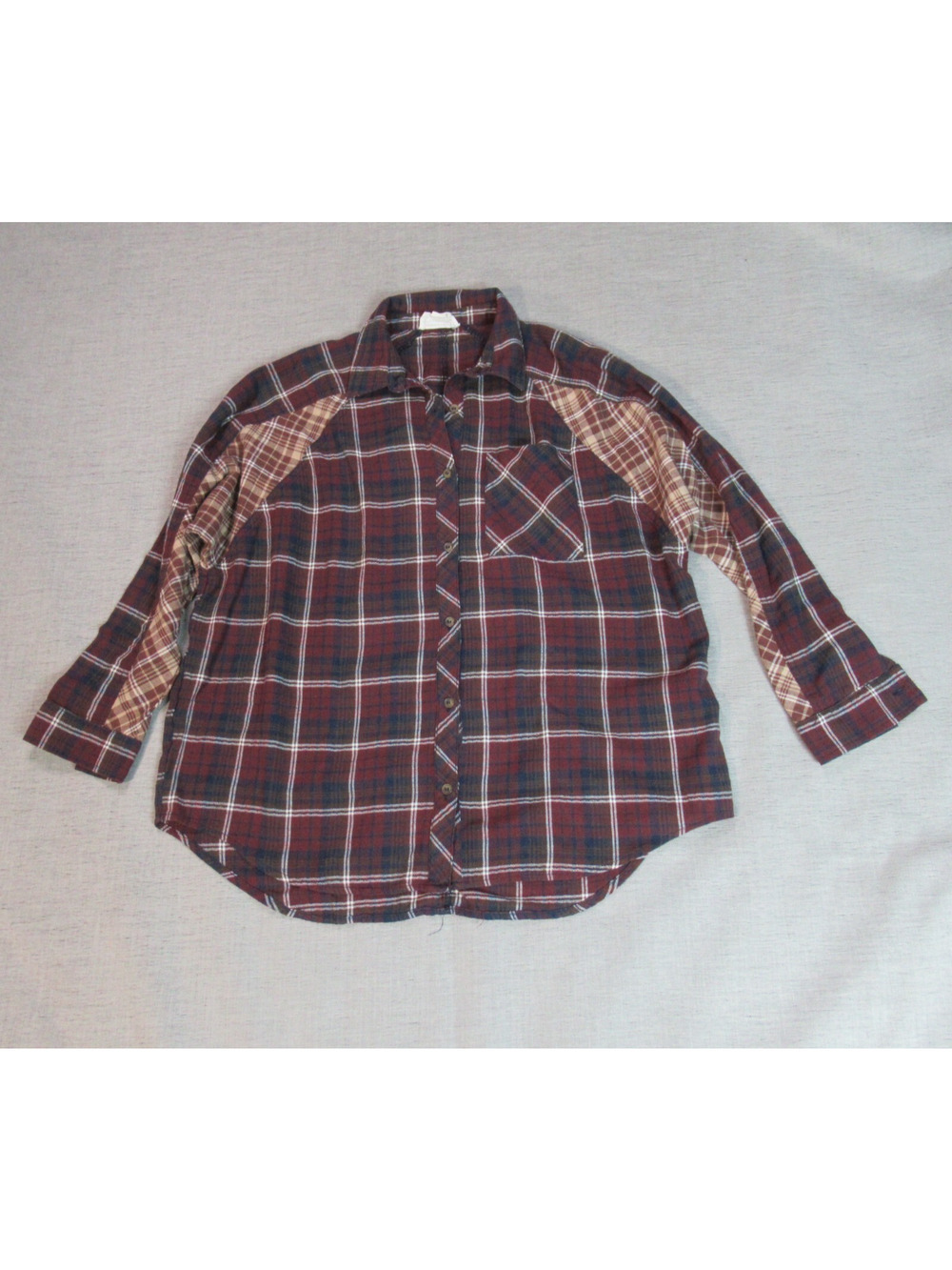 Loveriche Shirt Womens Small Brown Patchwork Plaid Long Sleeve Skater Cabincore